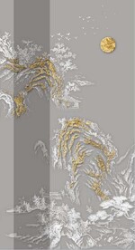 新中式金色浮雕山水玄关装饰画