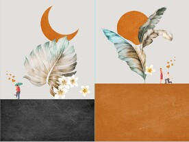 晶瓷北欧抽象植物爱情装饰无框画