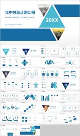 蓝色年中工作计划总结汇报PPT