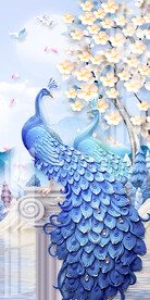 北欧现代浮雕孔雀玄关背景墙