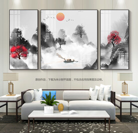 新中式水墨山水装饰画客厅无框画