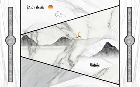 新中式大理石装饰画背景墙