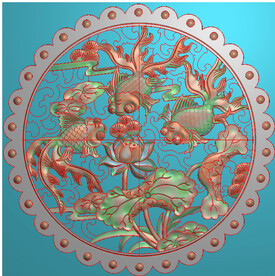 荷花金鱼圆挂匾