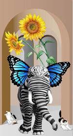 现代3D建筑空间大象玄关装饰画