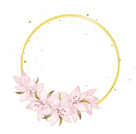 粉色百合花金色圆形边框素材