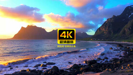 短视频夕阳海水冲上沙滩