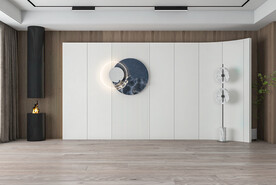 现代极简背景墙轻奢客厅沙发空景