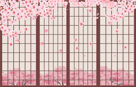 屏风樱花日本文化