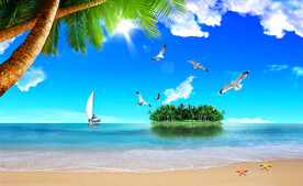 蓝天白云海岛沙滩旅游素材