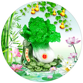 玉雕白菜圆形装饰画