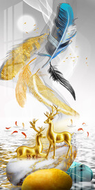 现代简约金色麋鹿羽毛轻奢玄关