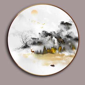 意境水墨山水圆形装饰画