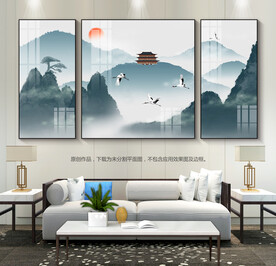 新中式水墨山水装饰画玄关挂画