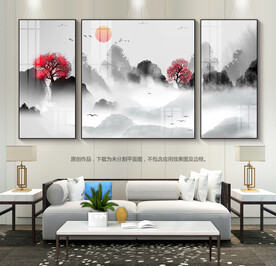 中式山水装饰画客厅沙发背景画