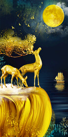 一帆风顺黄金鹿福禄玄关背景墙