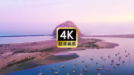 航拍海滨停靠的渔船