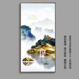 抽象唯美个性金山麋鹿山水装饰画