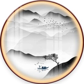 新中式水墨意境山水圆形装饰画图