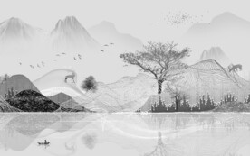 灰色意境新款山水 文件分层 