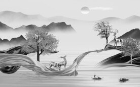 高级大气中式山水 文件分层 