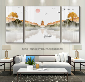 客厅装饰画三联画无框画山水画