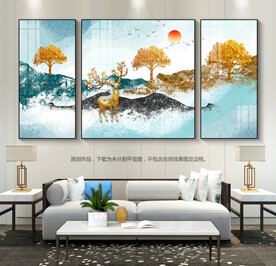 轻奢禅意山水画群山图客厅装饰画