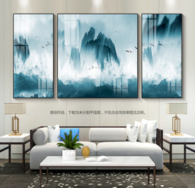 客厅装饰画群山图国画山水三联画