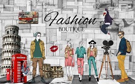 时尚手绘潮人服装店卖场背景墙