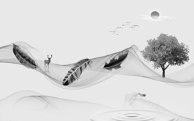 山水电视背景墙画 分层文件 