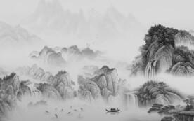 黑白灰新中式山水图 文件分层画