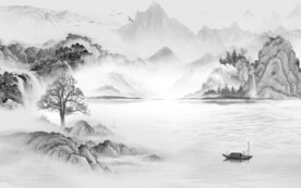 高档新中式山水图 文件分层画