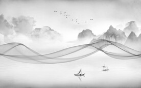 中式 高清新山水画 文件分层画