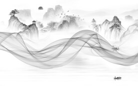 线条高清新山水画 文件分层画