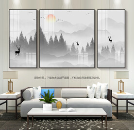 意境山水画群山图沙发背景画挂画