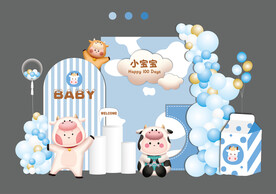 男孩百天宴满月宴牛宝宝主题背景