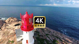 航拍海边灯塔
