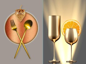 晶瓷金色刀叉酒杯餐饮装饰画