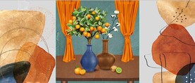 北欧风抽象花瓶水果油画装饰画