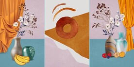 北欧风抽象花瓶水果油画装饰画