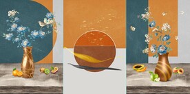 北欧风抽象花瓶水果油画装饰画