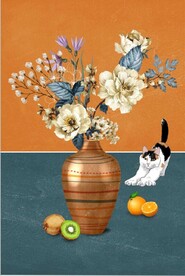 北欧风抽象花瓶水果油画装饰画