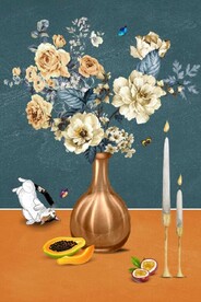 北欧风抽象花瓶水果油画装饰画