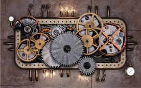 复古工业风机械齿轮餐饮背景墙