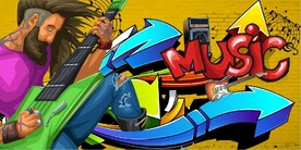 欧美风涂鸦摇滚KTV背景墙壁画