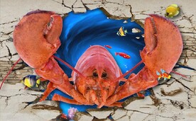 3D破墙而出小龙虾餐饮背景墙