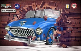 欧美风3D墙洞汽车背景墙壁画