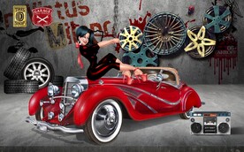 3D欧美风汽车美女酒吧背景墙