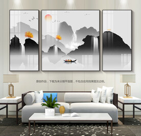 抽象山水装饰画客厅挂画三联画