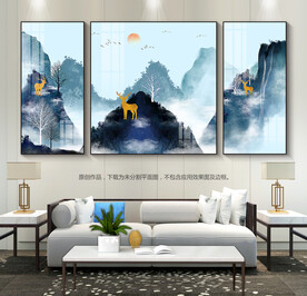 意境山水装饰画客厅背景画晶瓷画