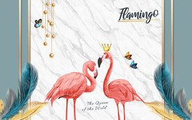 现代简约大理石火烈鸟电视背景墙